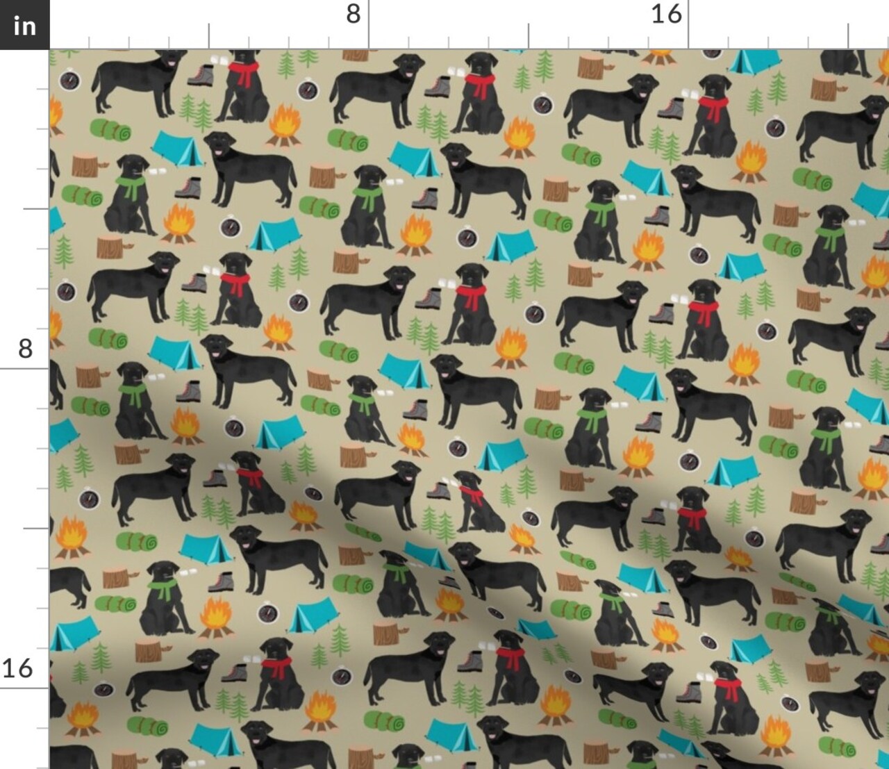 Black Lab Camping Labrador Retriever Dogs Cute Pet Tan Outdoors Adventure Woodland Rustic Cabin Camp Outdoor Pets Portrait Custom Printed Fabric by Spoonflower Various Fabrics by the Yard or Fat Quarter
